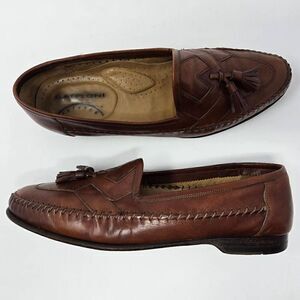 SANTONI ITALY RELAXED GEOMETRIC MOC TASSEL LOAFER BROWN LEATHER MENS SIZE 10 D